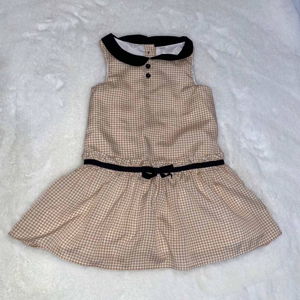Janie and Jack Beige Houndstooth Dress with Black Trim